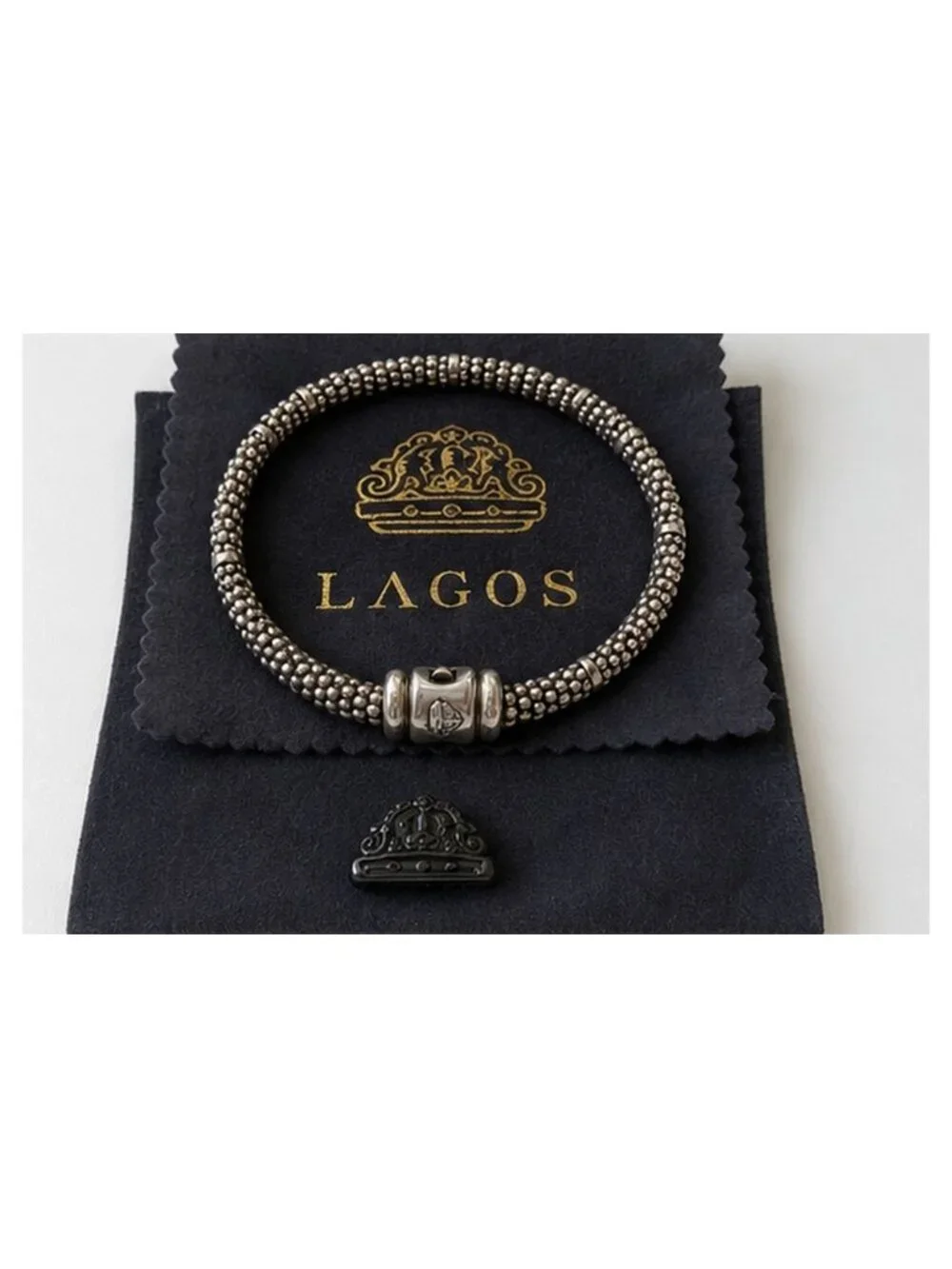 LAGOS Caviar Sterling Silver Bracelet Box Clasp Vintage w/ Pouch